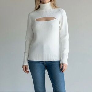 BHFO French Connection Chic White Cutout Turtleneck Sweater. Size L  🌹BRB SL 2